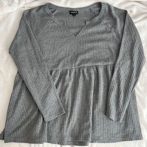 Torrid Waffle Knit Babydoll Long Sleeve Shirt Gray Size 00 Size 10-12